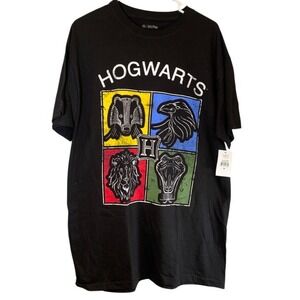 Harry‎ Potter Hogwarts Houses T Shirt Sz M Black T-Shirt Short Sleeve Mens NEW